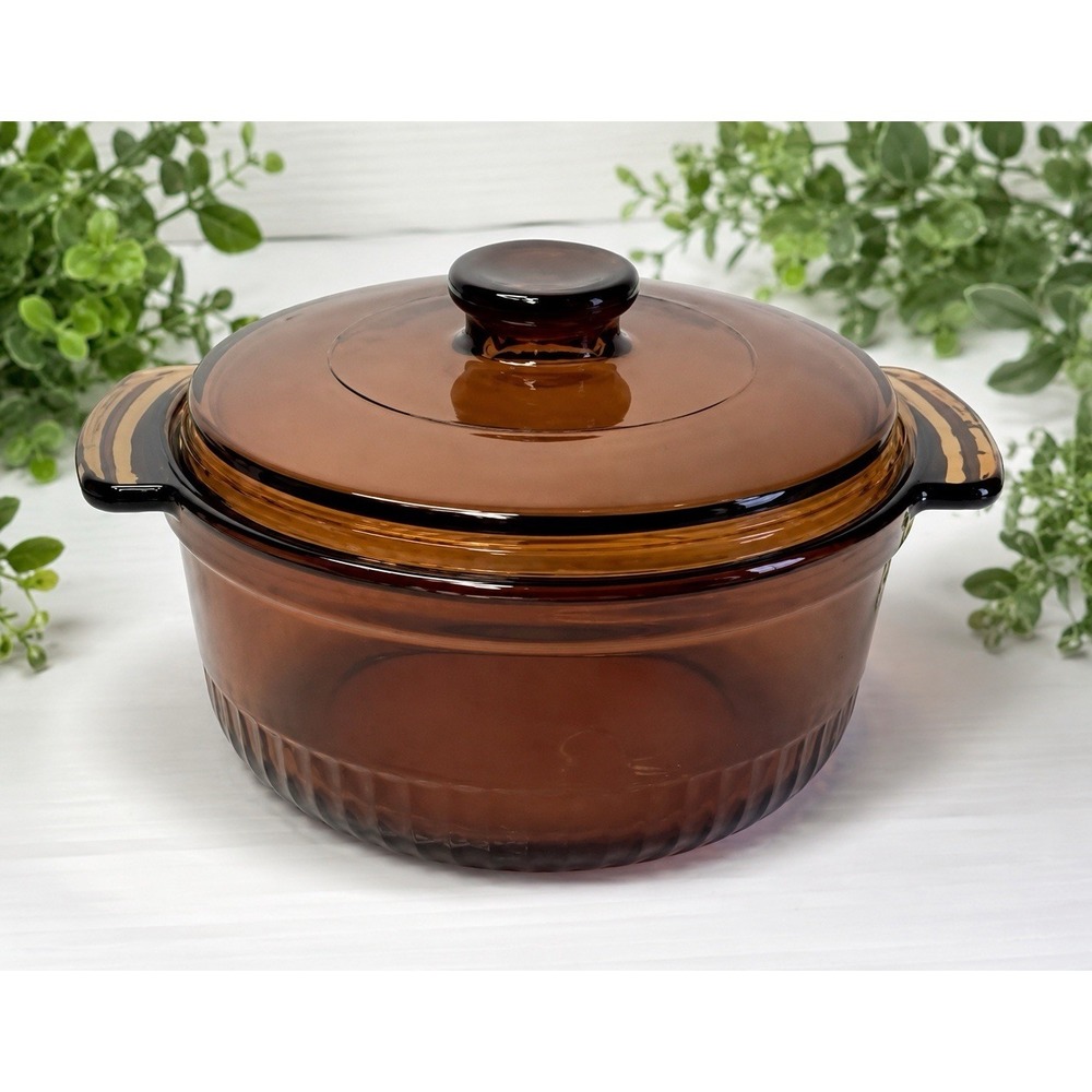 Fire King Amber 1 Qt Bean Pot w/lid Anchor Hocking Brown USA Nice!